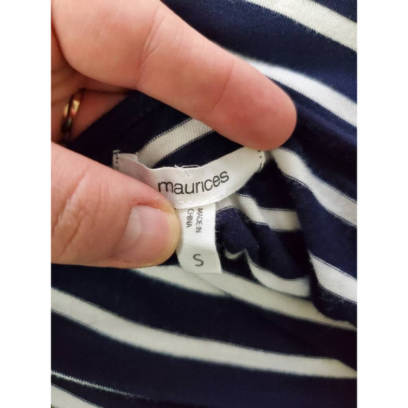 Maurices Womens Blouse Navy White Striped Cutout Tie Back Lace Eyelet Stretch S - Picture 5 of 6